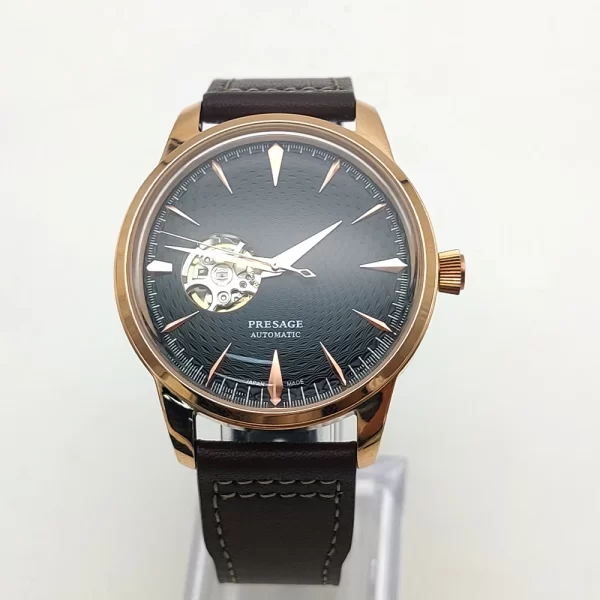 Men's Leather Waterproof Automatic Watch – Rose Gold Stainless Steel Case - Image 2