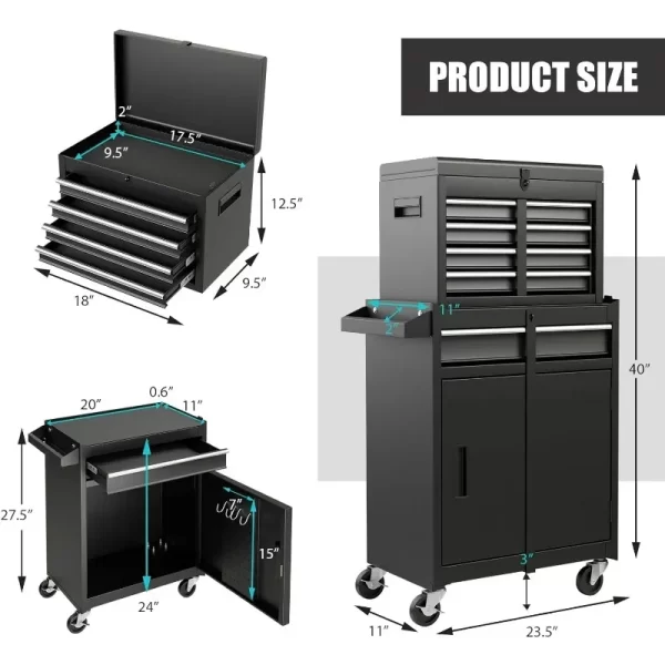 2-in-1 Rolling Tool Storage Cabinet with Detachable Tool Box - Image 2