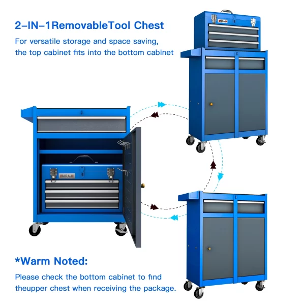 AIRAJ 2-in-1 Rolling Tool Chest with Drawers - Image 3