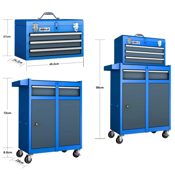 AIRAJ 2-in-1 Rolling Tool Chest with Drawers - Image 2