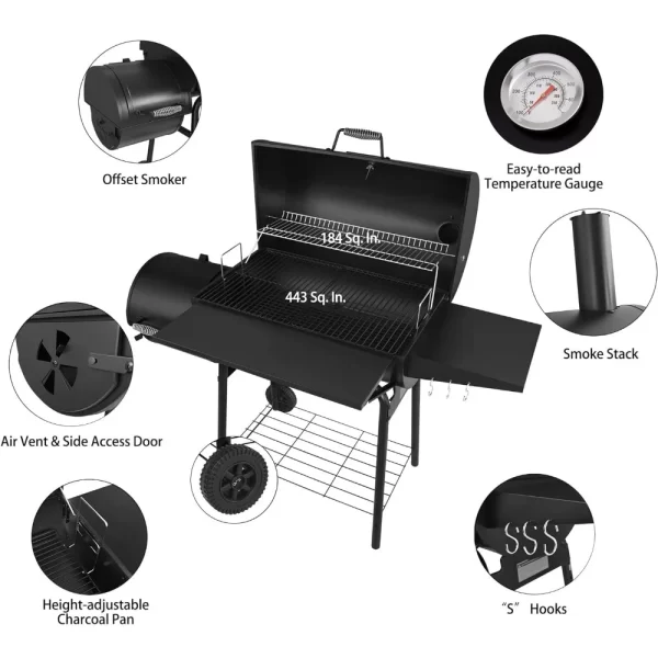 Royal Gourmet 30" BBQ Charcoal Grill & Offset Smoker - Image 5