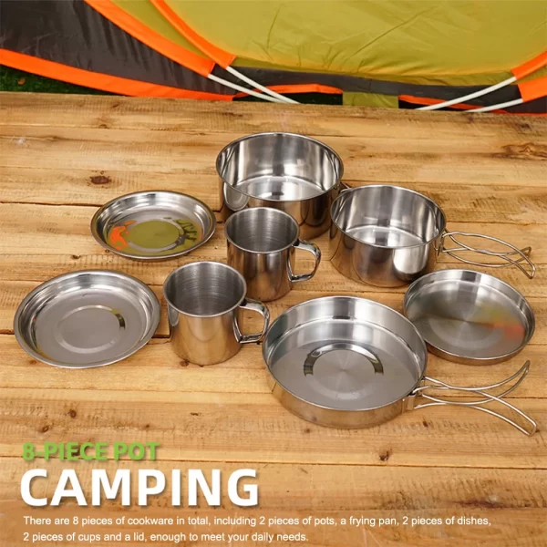 Portable 8-Piece Stainless Steel Outdoor Cookware Set - Image 2