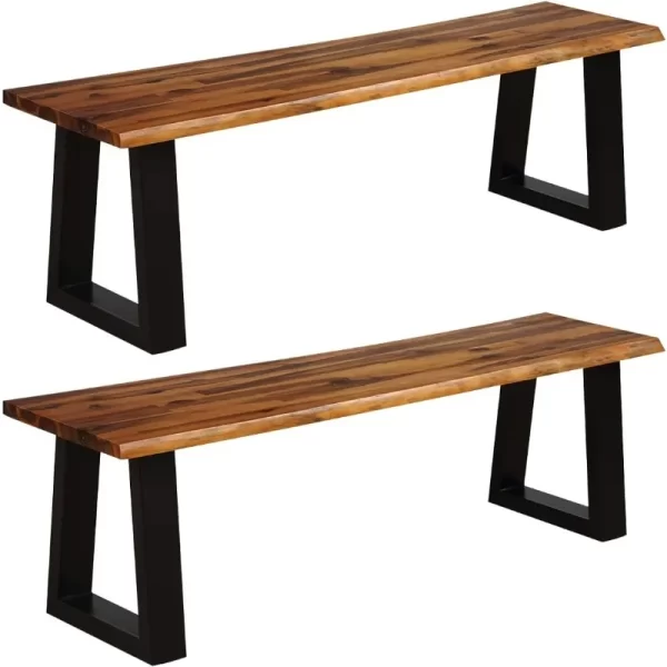 Rustic Acacia Wood and Metal Patio Bench - Image 2