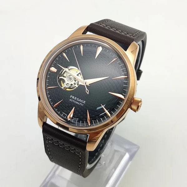 Men's Leather Waterproof Automatic Watch – Rose Gold Stainless Steel Case