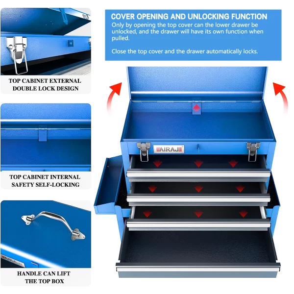 AIRAJ 2-in-1 Rolling Tool Chest with Drawers - Image 4