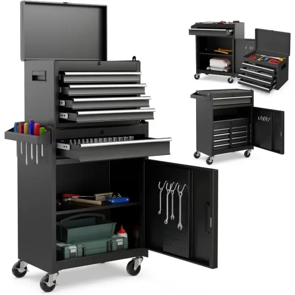 2-in-1 Rolling Tool Storage Cabinet with Detachable Tool Box