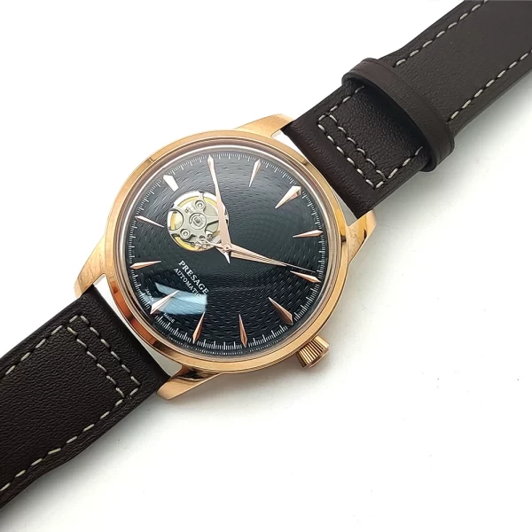 Men's Leather Waterproof Automatic Watch – Rose Gold Stainless Steel Case - Image 5